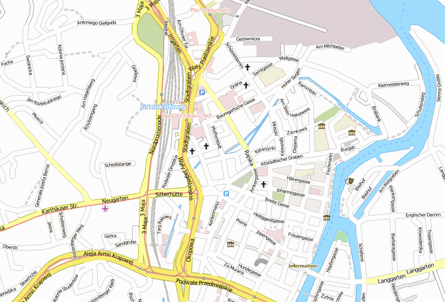 Danziger Altstadt Stadtplan mit Luftansicht und Hotels von Danzig